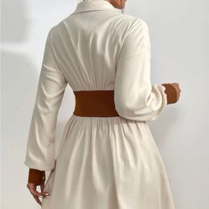 Drop shoulder button front shirt dress